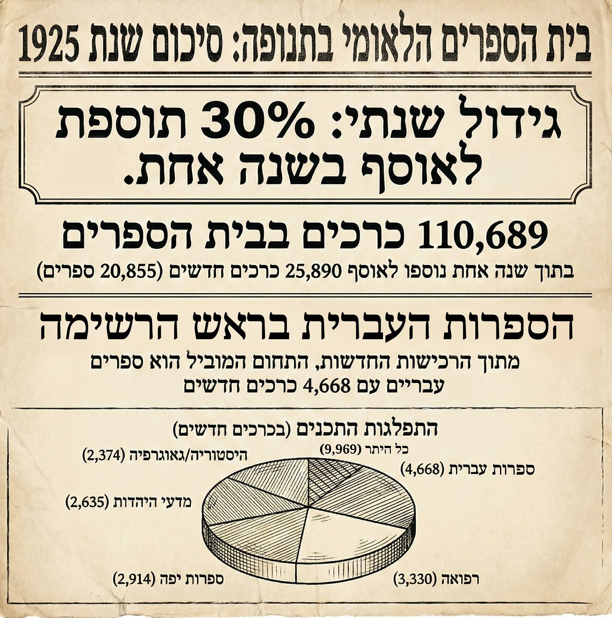 צמיחה נאה באוסף בית הספרים הלאומי בשנת 1925: